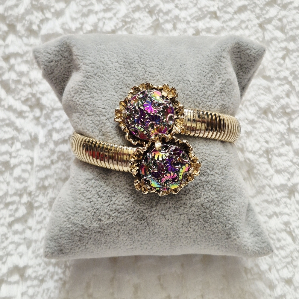Vintage Elizabeth Morrey Aurora Borealis Pressed Glass Wrap Bracelet